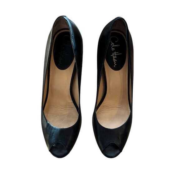Cole Haan Nike Air Black Leather Peep Toe Heels Pumps Size 8